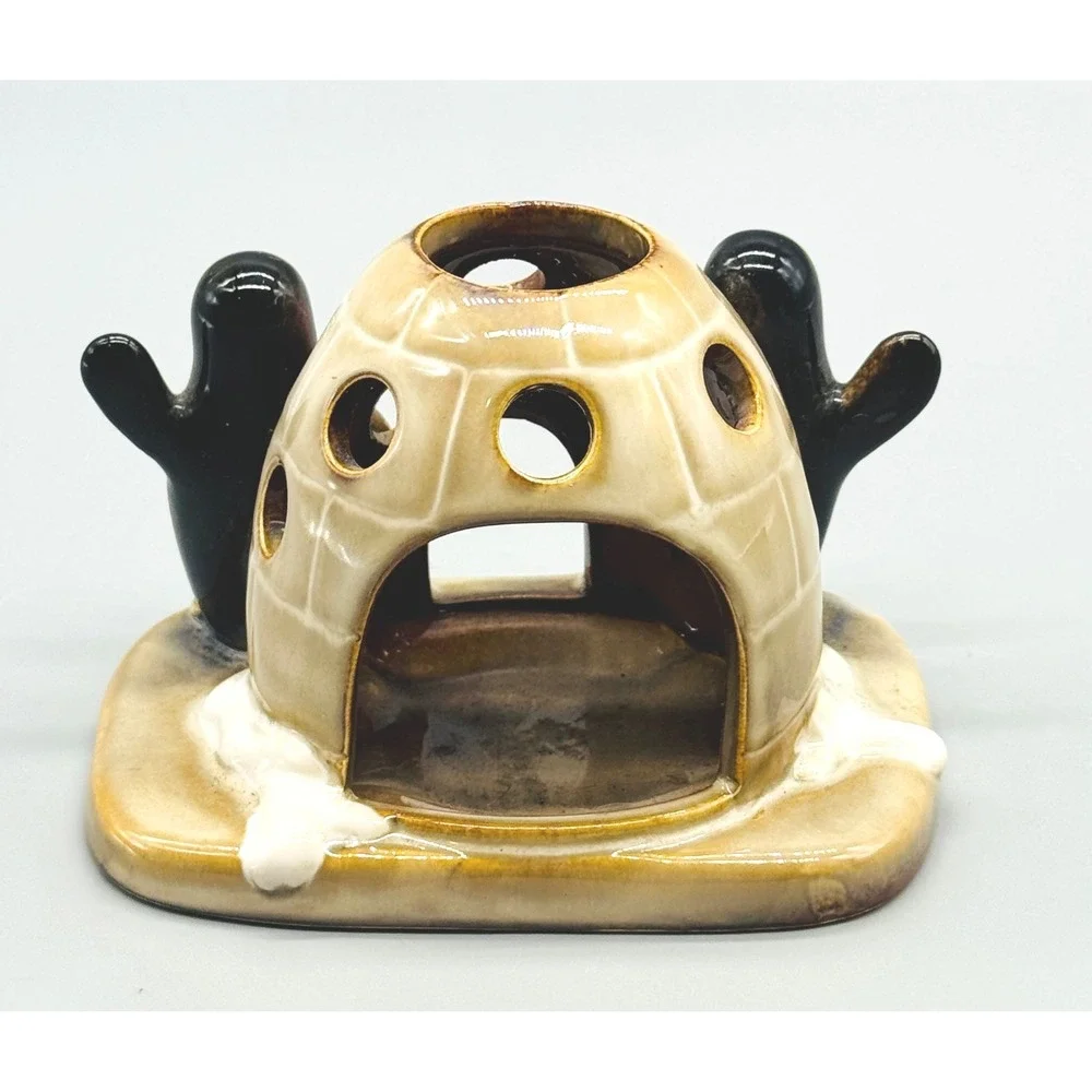 Yankee Candle Igloo Penguins Tealight Holder Tan Ceramic Ronnie Walter 1107757